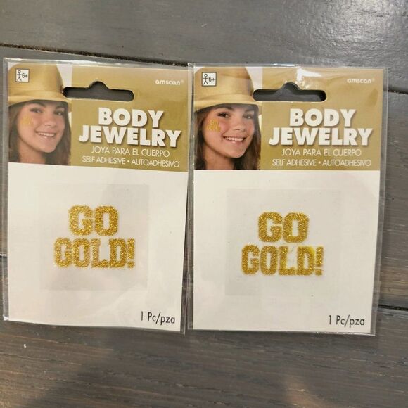 Party Perfect Team Spirit Go Gold  Glitter Body Jewelry 2 Pac k - Picture 1 of 4